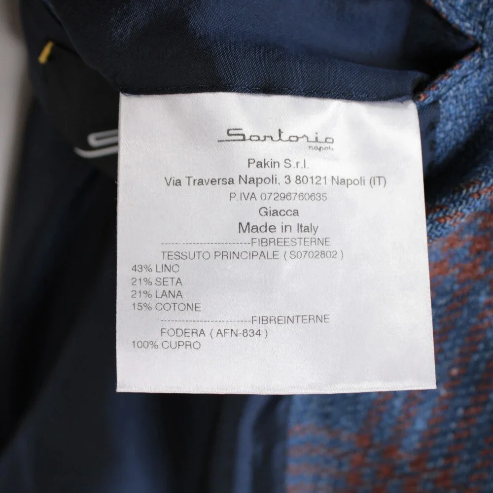 Sartorio Kiton NWT Linen Blend Sport Coat Size 50R 40R US In Blue w/ Brown Plaid